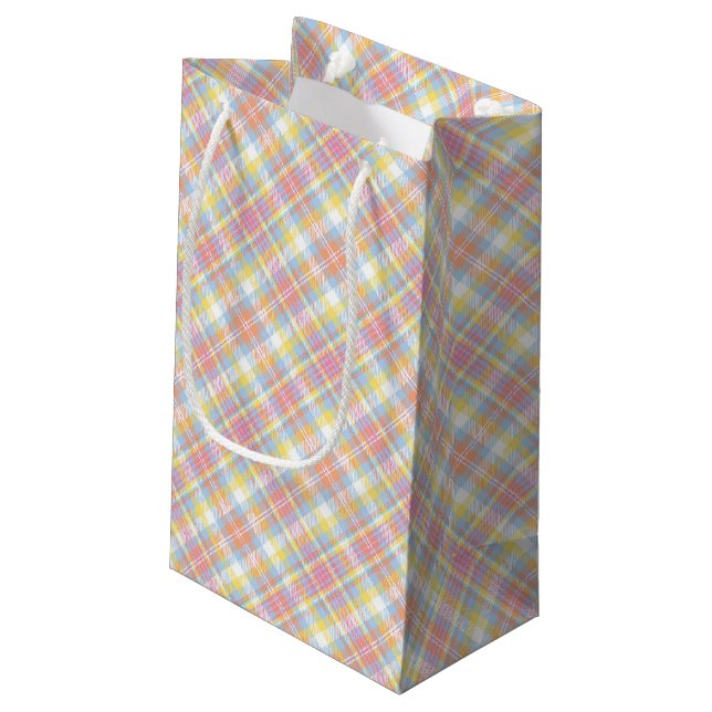 Pastel Stripe Plaid Small Gift Bag (Back Angled)