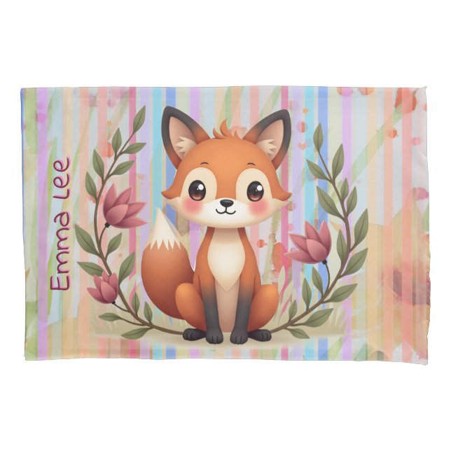 Pastel stripe with little animal pillowcase (Front)