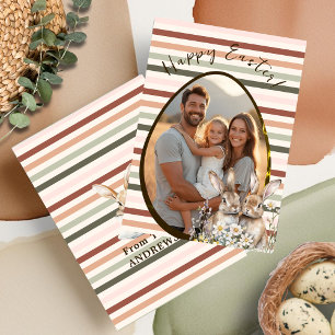 Pastel Striped Bunnies & Egg Photo Holiday Card
