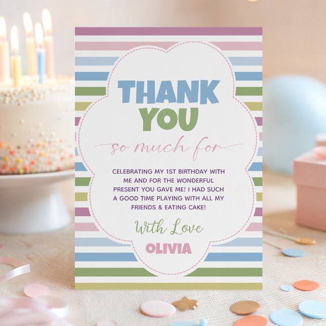 Pastel Striped Fun to Be One Thank You Card (Creator Uploaded)