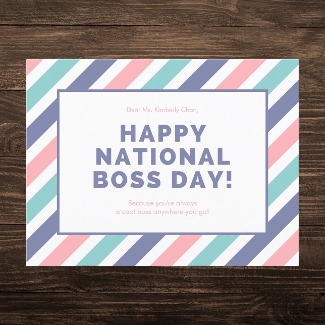 Pastel Striped Happy National Boss Day Holiday Postcard (Creator Uploaded)
