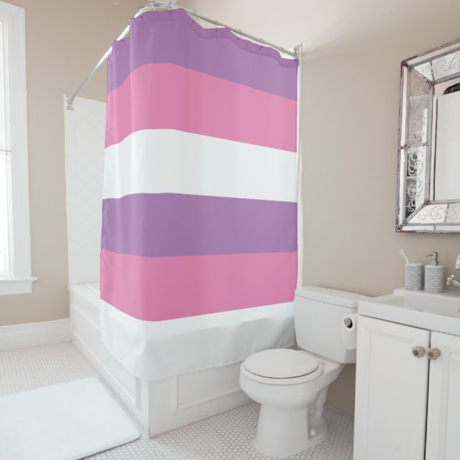 Pastel Striped Pattern Horizontal Pink Purple Shower Curtain (In Situ)