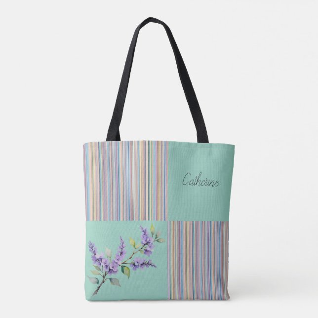 Pastel striped personalise monogram tote bag (Back)