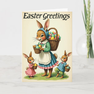 Pastel Striped Rabbit Family Card