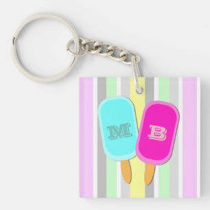 Pastel Stripes and Popsicles Monogram Key Ring