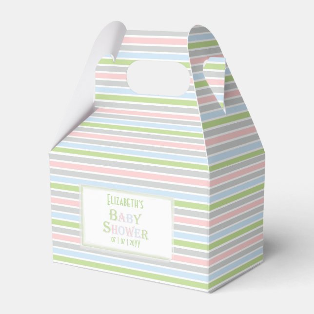 Pastel Stripes Baby Shower Favour Box (Front Side)