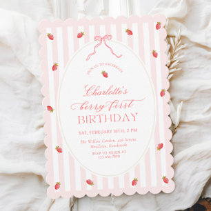 Pastel Stripes Berry First Birthday Invitation