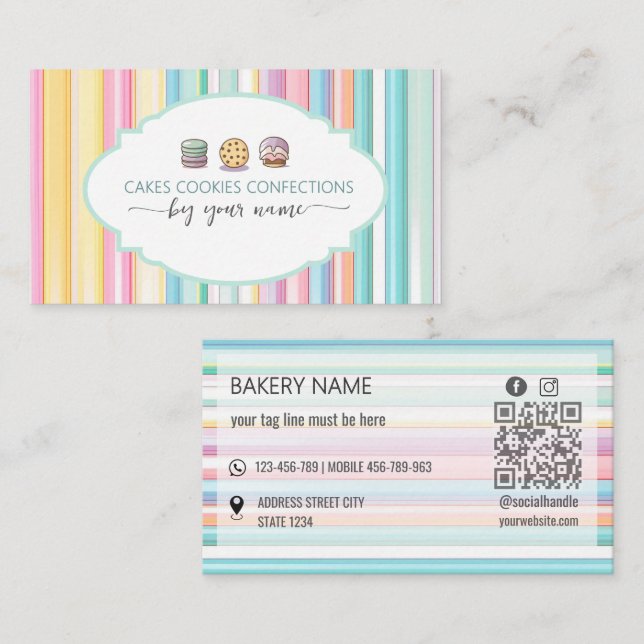Pastel stripes Cute Bakery Business Card (Front/Back)