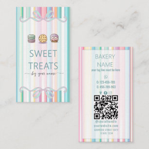 Pastel Stripes Cute Sweet treats Business Card