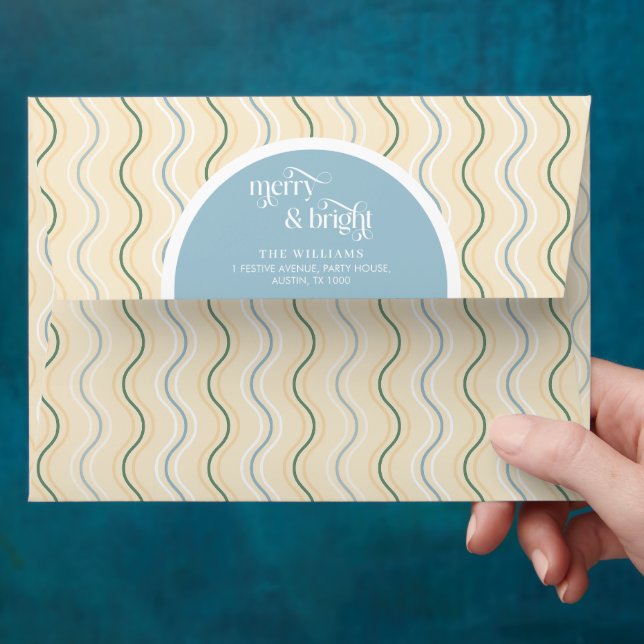 Pastel Stripes Dusty Blue Merry & Bright Christmas Envelope (Hand)