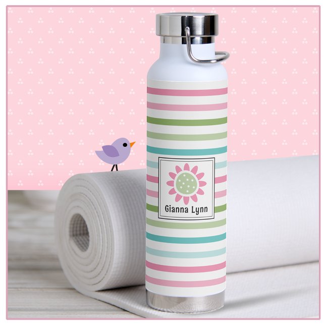 Pastel Stripes Floral Monogrammed Water Bottle (Creator Uploaded)