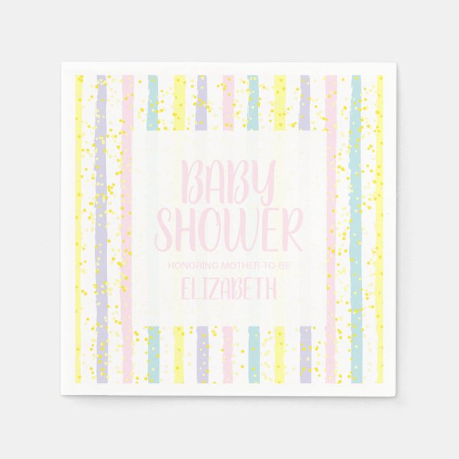 Pastel Stripes Girl Baby Shower Napkin (Front)