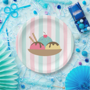Pastel Stripes Ice Cream Sunday Baby Shower Paper Plate