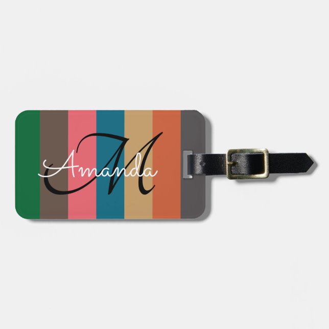 Pastel Stripes Monogram Luggage Tag (Front Horizontal)