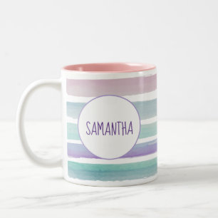 Pastel Stripes Pale Pink Blue Purple Two-Tone Coffee Mug