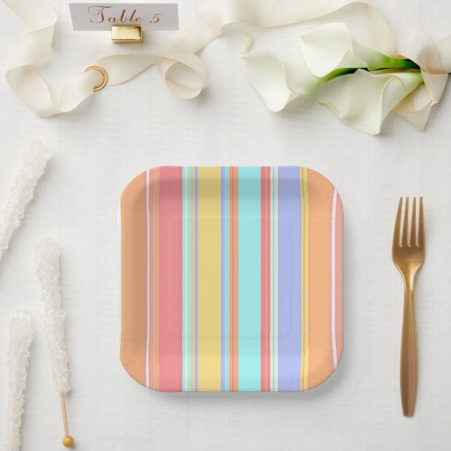 Pastel Stripes Pattern Paper Plate (Wedding)