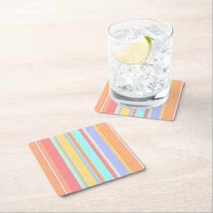 Pastel Stripes Pattern Square Paper Coaster