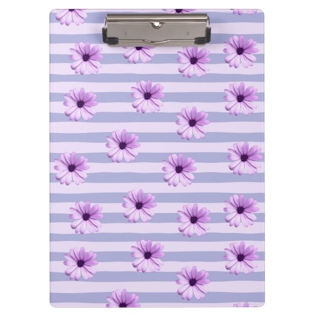 Pastel stripes pattern with Daisies Clipboard (Front)