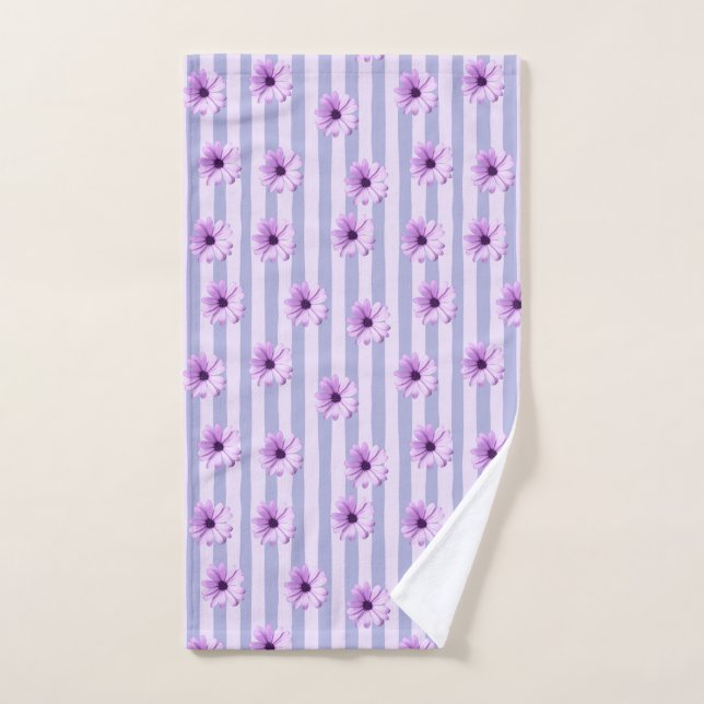 Pastel stripes pattern with Daisies Hand Towel (Hand Towel)