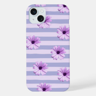 Pastel stripes pattern with Daisies iPhone 15 Plus Case