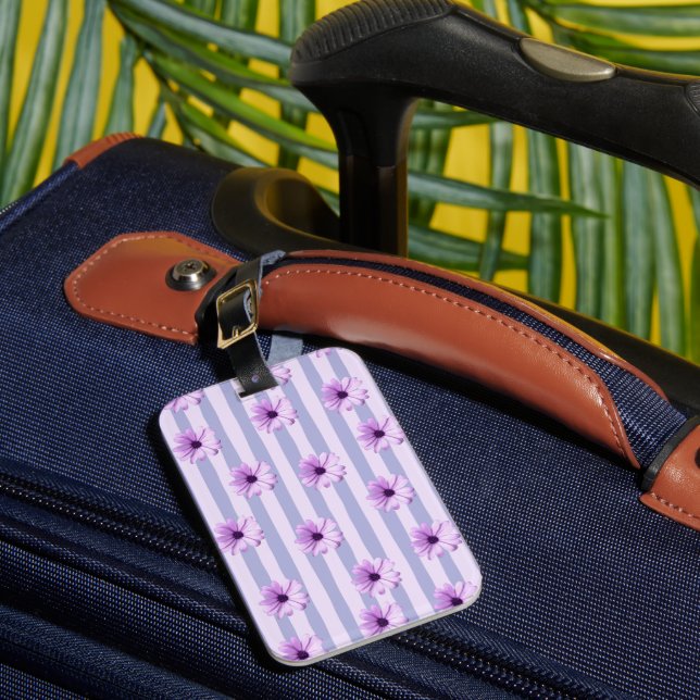 Pastel stripes pattern with Daisies Luggage Tag (Front Insitu 1)