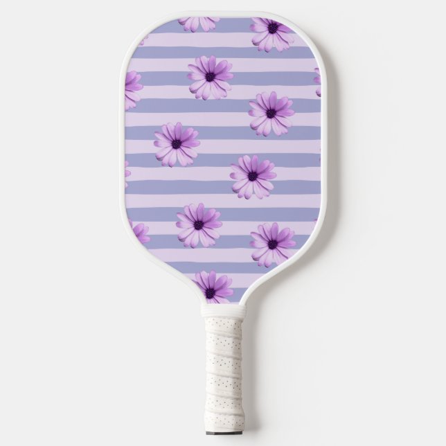 Pastel stripes pattern with Daisies Pickleball Paddle (Front)
