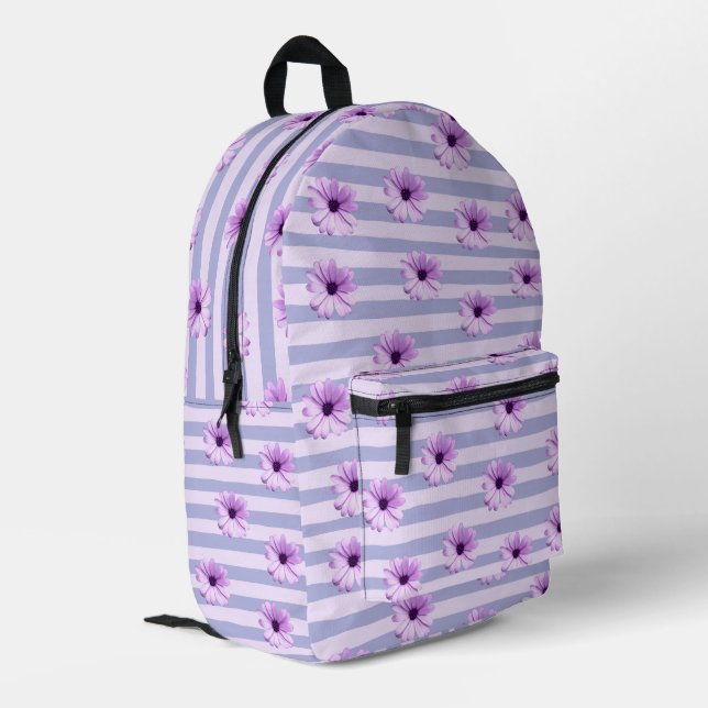 Pastel stripes pattern with Daisies Printed Backpack (Back Corner Left)