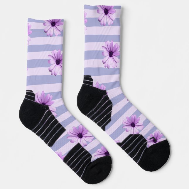 Pastel stripes pattern with Daisies Socks (Right)