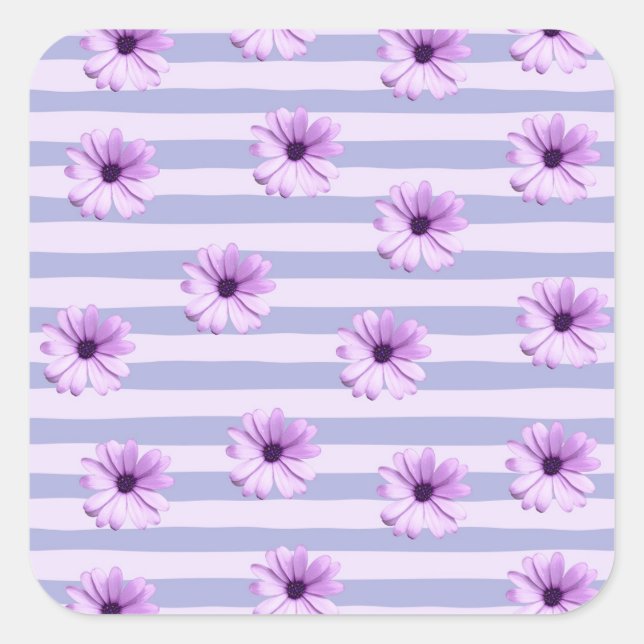 Pastel stripes pattern with Daisies Square Sticker (Front)