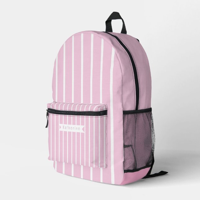 Pastel Stripes Pink White Printed Backpack (Back Corner Right)