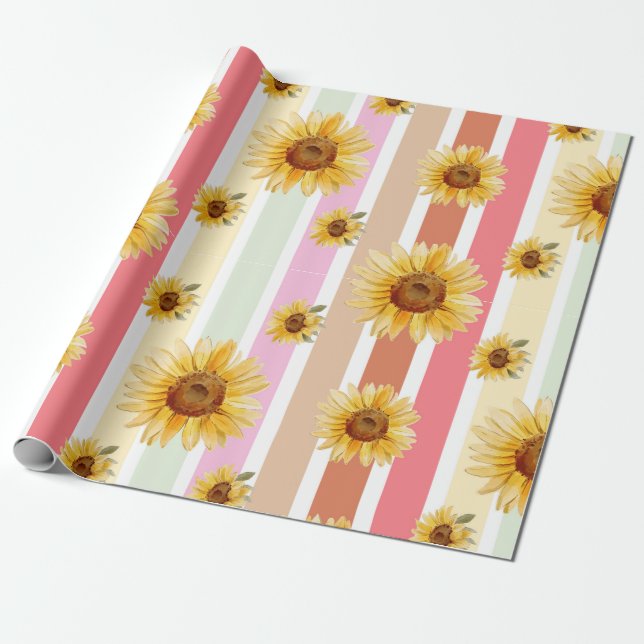 pastel stripes sunflower gift Wrapping Paper (Unrolled)