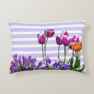 Pastel Stripes with Tulip Flowers Decorative Cushion