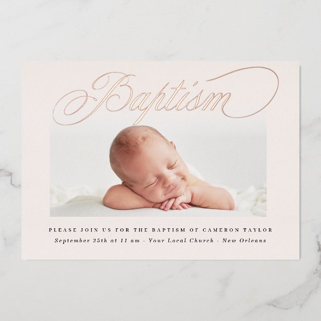 Pastel Subtle Cross One Photo Baptism Rose Gold (Front)