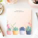 Pastel Succulents Cactus Plants Personalised Name Notepad<br><div class="desc">Bring a touch of desert chic to your desk with this personalised notepad. The design features a row of pastel-coloured succulents and cacti in individual pots, creating a trendy and modern look. The soft, muted background enhances the plants' appeal. Customise this notepad with your own text. Perfect for plant lovers,...</div>