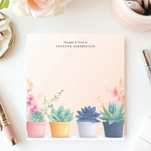 Pastel Succulents Cactus Plants Personalised Name Notepad