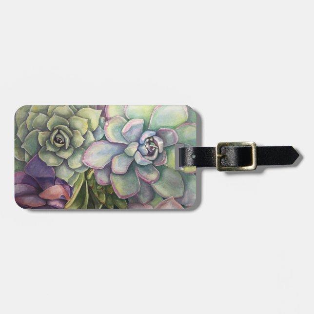 Pastel Succulents Luggage Tag (Front Horizontal)