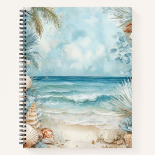 PASTEL SUMMER BEACH SCENE WITH SEASHELLS NOTEBOOK