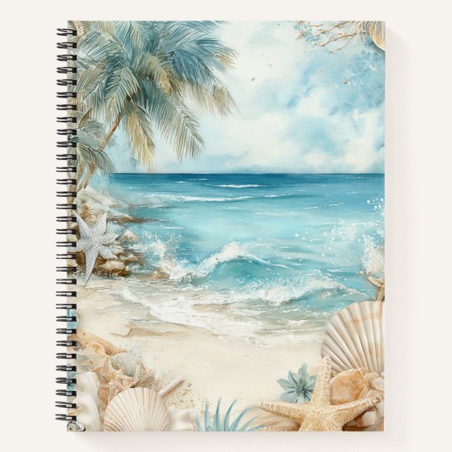 PASTEL SUMMER BEACH SCENE WITH SEASHELLS NOTEBOOK (Front)