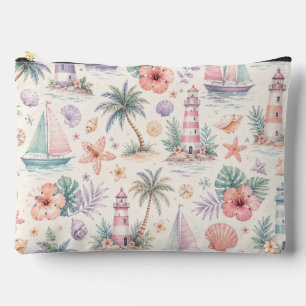 PASTEL SUMMER TROPICAL FLOWERS BOATS LIGHTHOUSES ACCESSORY POUCH