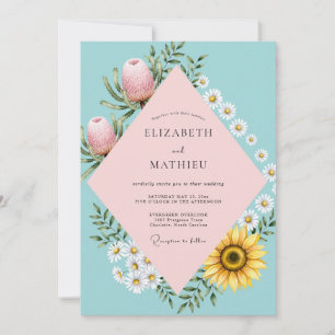 Pastel Sunflower Daisy Eucalyptus Wedding Invitation