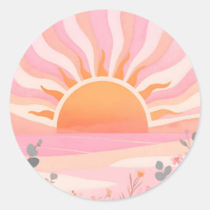 Pastel Sunrise Boho Meadow Classic Round Sticker