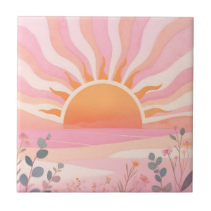 Pastel Sunrise Boho Meadow Tile