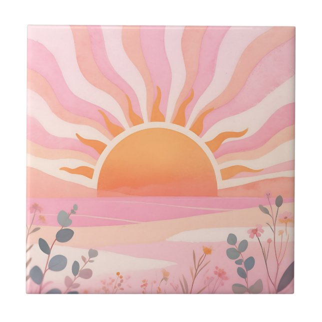 Pastel Sunrise Boho Meadow Tile (Front)