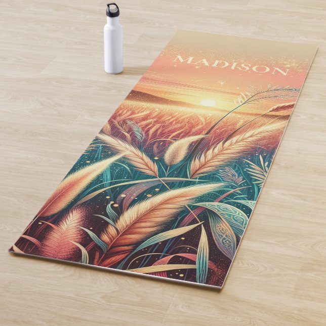 Pastel Sunrise Landscape Grass Personalised Yoga Mat (In Situ)