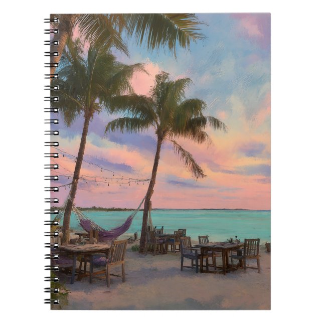 Pastel Sunset Beach Hammock Paradise Art Notebook (Front)