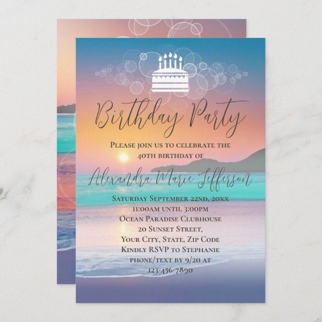 Pastel Sunset Beach Ocean Birthday Party Invitation (Front/Back)