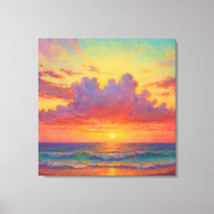 Pastel Sunset Beach - Painterly Style Seascape Canvas Print