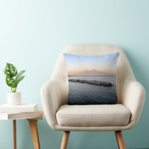 Pastel Sunset Naples Bay with Mount Vesuvius Cushion