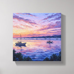 Pastel Sunset Sailboats Canvas Print   Coastal