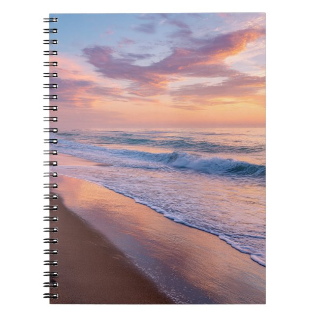 Pastel Sunset Waves Tranquil Beach Photo Notebook (Front)